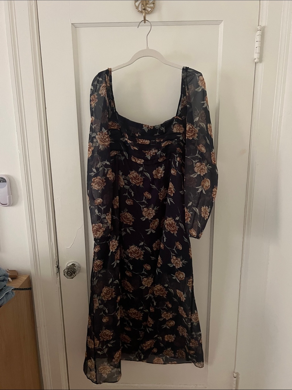 Abercrombie and Fitch navy Floral Square-Neck Midi Dress